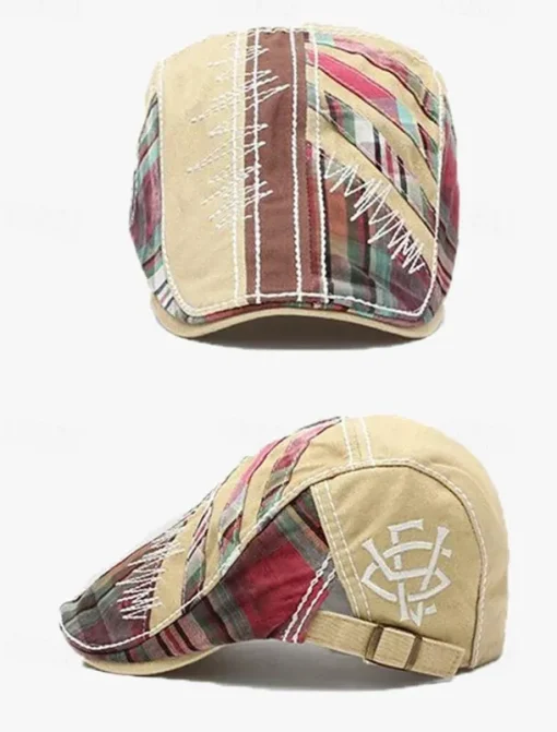 Men's Vintage Patchwork Flat Cap with Adjustable Strap – Casual Stylish Newsboy Hat for All Seasons