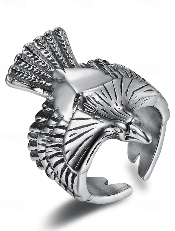 Men's Vintage Silver and Gold Eagle Ring - Bold Animal Design, Stainless Steel Jewelry, Perfect for Casual Wear, Party and Gift