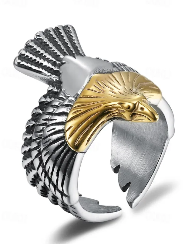 Men's Vintage Silver and Gold Eagle Ring - Bold Animal Design, Stainless Steel Jewelry, Perfect for Casual Wear, Party and Gift