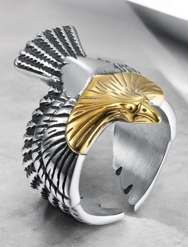 Men's Vintage Silver and Gold Eagle Ring - Bold Animal Design, Stainless Steel Jewelry, Perfect for Casual Wear, Party and Gift