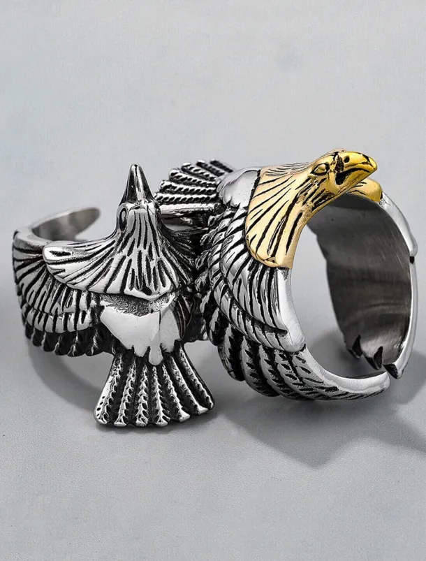 Men's Vintage Silver and Gold Eagle Ring - Bold Animal Design, Stainless Steel Jewelry, Perfect for Casual Wear, Party and Gift