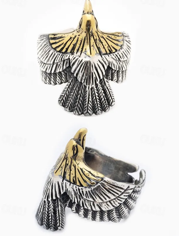 Men's Vintage Silver and Gold Eagle Ring - Bold Animal Design, Stainless Steel Jewelry, Perfect for Casual Wear, Party and Gift