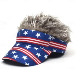 Men's Visor Hat with Spiked Wigs Fake Hair Visor Wig Men Sun Hat Baseball Cap Wig Hat Coffee Gray Polyester / Cotton Blend Print Fashion Casual Daily Independence Day American Flag Adjustable
