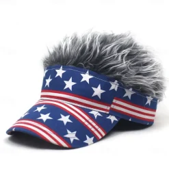 Men's Visor Hat with Spiked Wigs Fake Hair Visor Wig Men Sun Hat Baseball Cap Wig Hat Coffee Gray Polyester / Cotton Blend Print Fashion Casual Daily Independence Day American Flag Adjustable