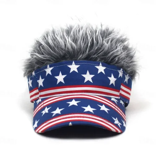 Men's Visor Hat with Spiked Wigs Fake Hair Visor Wig Men Sun Hat Baseball Cap Wig Hat Coffee Gray Polyester / Cotton Blend Print Fashion Casual Daily Independence Day American Flag Adjustable