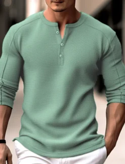 Men's Waffle Henley Shirt Henley Shirt Tee Top Long Sleeve Shirt Plain Henley Street Vacation Long Sleeve Clothing Apparel Fashion Designer Basic