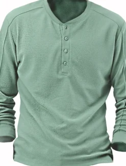 Men's Waffle Henley Shirt Henley Shirt Tee Top Long Sleeve Shirt Plain Henley Street Vacation Long Sleeve Clothing Apparel Fashion Designer Basic