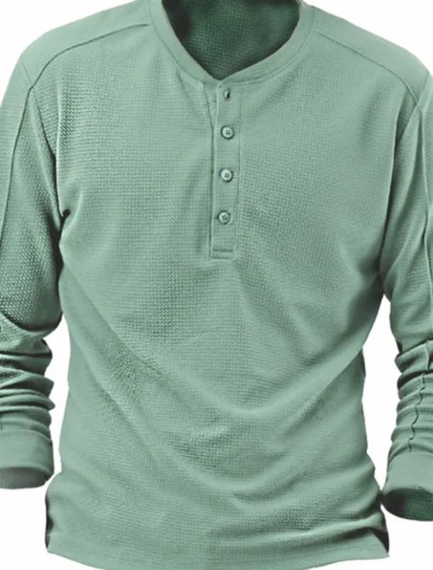 Men's Waffle Henley Shirt Henley Shirt Tee Top Long Sleeve Shirt Plain Henley Street Vacation Long Sleeve Clothing Apparel Fashion Designer Basic