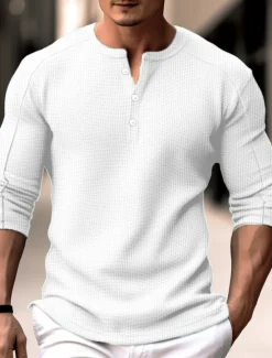 Men's Waffle Henley Shirt Henley Shirt Tee Top Long Sleeve Shirt Plain Henley Street Vacation Long Sleeve Clothing Apparel Fashion Designer Basic