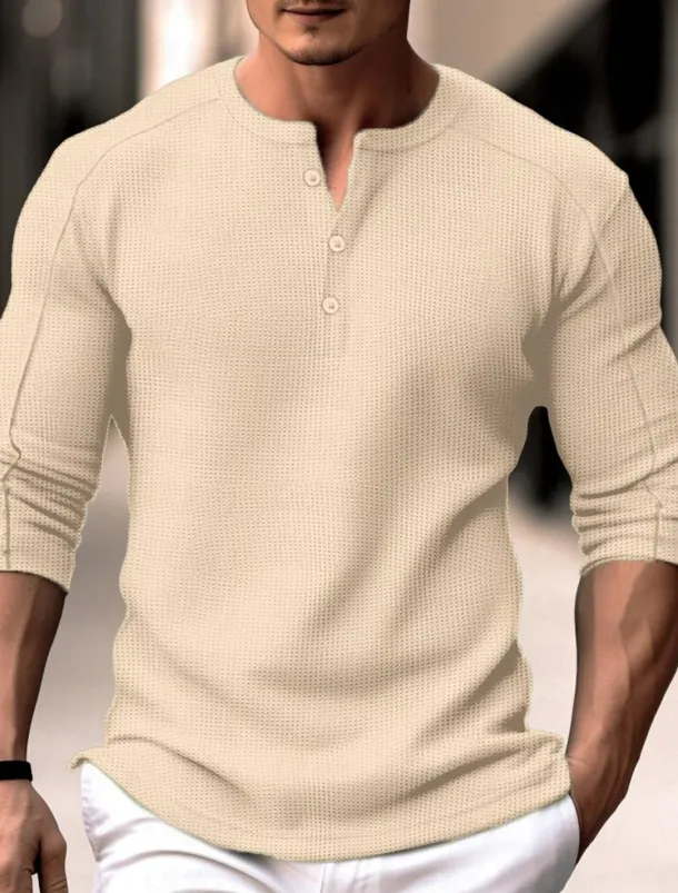 Men's Waffle Henley Shirt Henley Shirt Tee Top Long Sleeve Shirt Plain Henley Street Vacation Long Sleeve Clothing Apparel Fashion Designer Basic