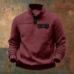 Men's Waffle Hoodies Hoodie Wine Red Black Brown Green Light Grey Standing Collar Plain Sports & Outdoor Daily Holiday Streetwear Cool Casual Winter Spring & Fall Clothing Apparel Hoodies