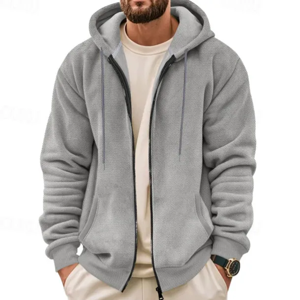Men's Waffle Hoodies Zip Up Hoodie Hoodie Fleece Hoodie Black Army Green Navy Blue Khaki Gray Hooded Plain Pocket Sports & Outdoor Daily Holiday Streetwear Basic Casual Fall & Winter Clothing Apparel