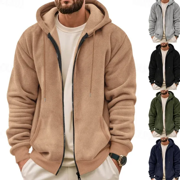 Men's Waffle Hoodies Zip Up Hoodie Hoodie Fleece Hoodie Black Army Green Navy Blue Khaki Gray Hooded Plain Pocket Sports & Outdoor Daily Holiday Streetwear Basic Casual Fall & Winter Clothing Apparel