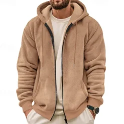 Men's Waffle Hoodies Zip Up Hoodie Hoodie Fleece Hoodie Black Army Green Navy Blue Khaki Gray Hooded Plain Pocket Sports & Outdoor Daily Holiday Streetwear Basic Casual Fall & Winter Clothing Apparel