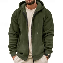 Men's Waffle Hoodies Zip Up Hoodie Hoodie Fleece Hoodie Black Army Green Navy Blue Khaki Gray Hooded Plain Pocket Sports & Outdoor Daily Holiday Streetwear Basic Casual Fall & Winter Clothing Apparel