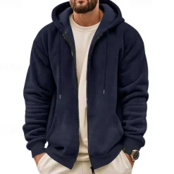 Men's Waffle Hoodies Zip Up Hoodie Hoodie Fleece Hoodie Black Army Green Navy Blue Khaki Gray Hooded Plain Pocket Sports & Outdoor Daily Holiday Streetwear Basic Casual Fall & Winter Clothing Apparel