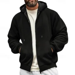 Men's Waffle Hoodies Zip Up Hoodie Hoodie Fleece Hoodie Black Army Green Navy Blue Khaki Gray Hooded Plain Pocket Sports & Outdoor Daily Holiday Streetwear Basic Casual Fall & Winter Clothing Apparel