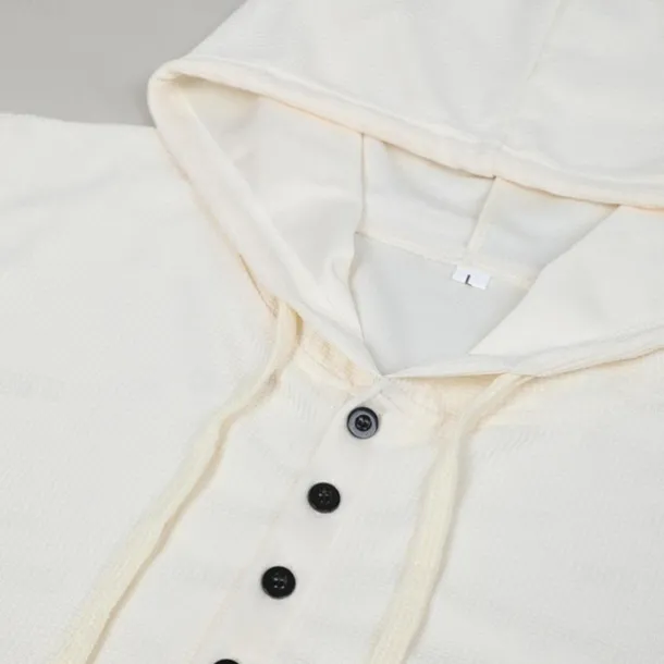 Men's Waffle Knit Tee Tee Top Short Sleeve Hooded Summer Solid Color Daily Casual Buttons Hooded Outdoor Street Causal White Gray Green Top Tee for Men