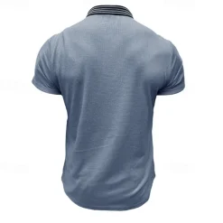 Men's Waffle Polo Shirt Golf Shirt Casual Holiday Lapel Ribbed Polo Collar Short Sleeve Fashion Basic Plain Button Soft Summer Spring Regular Fit Army Green Black White Burgundy Navy Blue Khaki