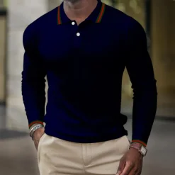 Men's Waffle Polo Shirt Golf Shirt Casual Holiday Lapel Classic Long Sleeve Fashion Basic Plain Button Summer Regular Fit Fire Red Black White Dark Navy Grey Waffle Polo Shirt