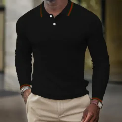 Men's Waffle Polo Shirt Golf Shirt Casual Holiday Lapel Classic Long Sleeve Fashion Basic Plain Button Summer Regular Fit Fire Red Black White Dark Navy Grey Waffle Polo Shirt