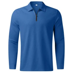 Men's Waffle Polo Shirt Quarter Zip Polo Going out Gym Turndown Quarter Zip Long Sleeve Sportswear Casual Solid Color Tartan Patchwork Zipper Fall & Winter Regular Fit Black White Yellow Blue Orange