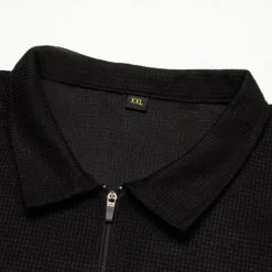 Men's Waffle Polo Shirt Quarter Zip Polo Going out Gym Turndown Quarter Zip Long Sleeve Sportswear Casual Solid Color Tartan Patchwork Zipper Fall & Winter Regular Fit Black White Yellow Blue Orange