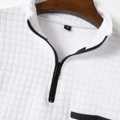 Men's Waffle Polo Shirt Quarter Zip Polo Daily Holiday Quarter Zip Long Sleeve Fashion Modern Plain Pocket Spring & Fall Regular Fit Black White Navy Blue Orange Light Grey Dark Gray Waffle Polo