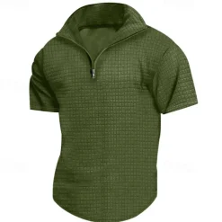 Men's Waffle Polo Shirt Quarter Zip Polo Daily Holiday Quarter Zip Short Sleeve Fashion Basic Plain Spring & Summer Regular Fit Black White Burgundy Khaki Light Grey Army Green Waffle Polo Shirt