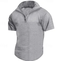 Men's Waffle Polo Shirt Quarter Zip Polo Daily Holiday Quarter Zip Short Sleeve Fashion Basic Plain Spring & Summer Regular Fit Black White Burgundy Khaki Light Grey Army Green Waffle Polo Shirt