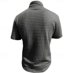 Men's Waffle Polo Shirt Quarter Zip Polo Daily Holiday Quarter Zip Short Sleeve Fashion Basic Plain Spring & Summer Regular Fit Black White Burgundy Khaki Light Grey Army Green Waffle Polo Shirt