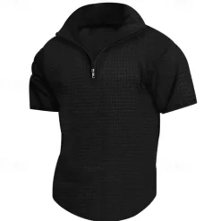 Men's Waffle Polo Shirt Quarter Zip Polo Daily Holiday Quarter Zip Short Sleeve Fashion Basic Plain Spring & Summer Regular Fit Black White Burgundy Khaki Light Grey Army Green Waffle Polo Shirt