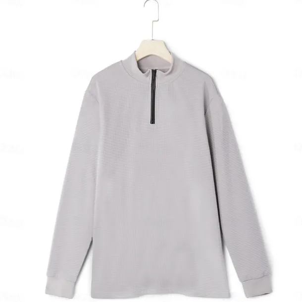 Men's Waffle Polo Shirt Waffle T Shirt Sports Outdoor Cycling / Bike Standing Collar Quarter Zip Long Sleeve Fashion Modern Solid Color Knitted Spring & Fall Standard Fit Light Blue Black White Dark