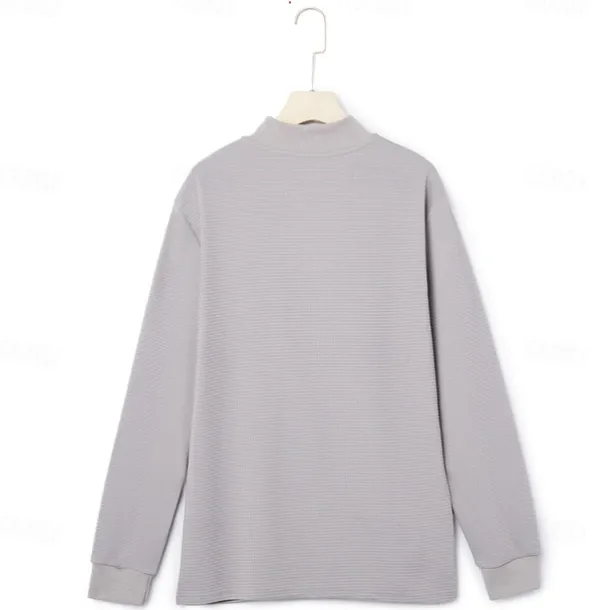 Men's Waffle Polo Shirts Home Standing Collar Quarter Zip Long Sleeve Basic Solid Color Knitted Spring & Fall Standard Fit Light Blue Black White Gray Waffle Polo Shirts