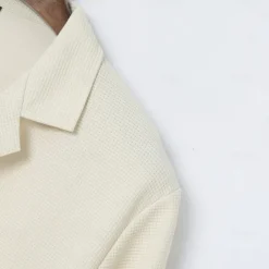 Men's Waffle Polo Shirts Polo Shirts Street Business Cuban Collar Long Sleeve Fashion Basic Solid Color V Neck Fall Winter Cross-Seasons Regular Fit Black White Blue khaki Grey Waffle Polo Shirts