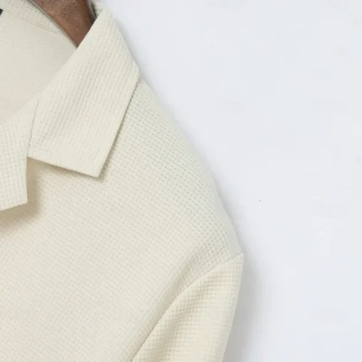 Men's Waffle Polo Shirts Polo Shirts Street Business Cuban Collar Long Sleeve Fashion Basic Solid Color V Neck Fall Winter Cross-Seasons Regular Fit Black White Blue khaki Grey Waffle Polo Shirts