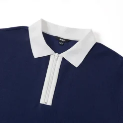 Men's Waffle Polo Shirts Quarter Zip Polo Outdoor Causal Quarter Zip Long Sleeve Fashion Modern Solid Color Knitted Spring & Fall Standard Fit Navy Blue Dark Green Orange Light Grey Waffle Polo