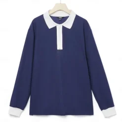 Men's Waffle Polo Shirts Quarter Zip Polo Outdoor Causal Quarter Zip Long Sleeve Fashion Modern Solid Color Knitted Spring & Fall Standard Fit Navy Blue Dark Green Orange Light Grey Waffle Polo