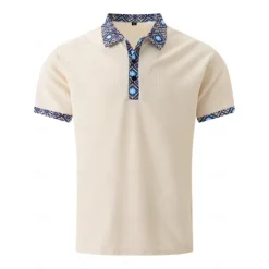 Men's Waffle Shirt Polo Tee Pants Sets Long Sleeve Quarter Zip Solid Color Knitwear Fashion Pocket Home Office / Career Street Black Ivory Blue Top Tee for Men