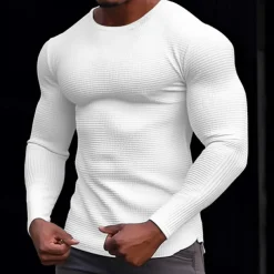 Men's Waffle Shirt T Shirt Tee Top Long Sleeve Shirt Long Sleeve Crew Neck Spring & Fall Plain Fashion Designer Basic Knitted Vacation Street Going out Dark Brown Dark Grey Black Top Tee for Men