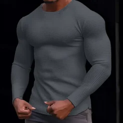 Men's Waffle Shirt T Shirt Tee Top Long Sleeve Shirt Long Sleeve Crew Neck Spring & Fall Plain Fashion Designer Basic Knitted Vacation Street Going out Dark Brown Dark Grey Black Top Tee for Men