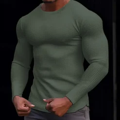 Men's Waffle Shirt T Shirt Tee Top Long Sleeve Shirt Long Sleeve Crew Neck Spring & Fall Plain Fashion Designer Basic Knitted Vacation Street Going out Dark Brown Dark Grey Black Top Tee for Men