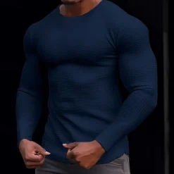 Men's Waffle Shirt T Shirt Tee Top Long Sleeve Shirt Long Sleeve Crew Neck Spring & Fall Plain Fashion Designer Basic Knitted Vacation Street Going out Dark Brown Dark Grey Black Top Tee for Men