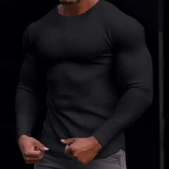 Men's Waffle Shirt T Shirt Tee Top Long Sleeve Shirt Long Sleeve Crew Neck Spring & Fall Plain Fashion Designer Basic Knitted Vacation Street Going out Dark Brown Dark Grey Black Top Tee for Men