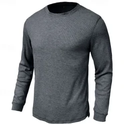 Men's Waffle Shirt T Shirt Tee Top Long Sleeve Shirt Long Sleeve Crew Neck Spring & Fall Plain Fashion Designer Basic Knitted Vacation Street Going out Dark Brown Dark Grey Black Top Tee for Men