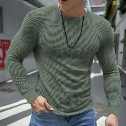 Men's Waffle Shirt T Shirt Tee Top Long Sleeve Shirt Long Sleeve Crew Neck Spring & Fall Plain Fashion Designer Basic Vacation Street Going out Dark Grey Black White Top Tee for Men