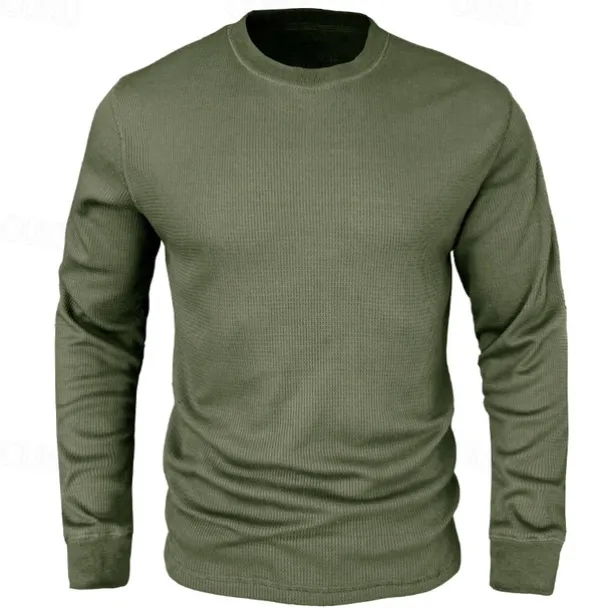 Men's Waffle Shirt T Shirt Tee Top Long Sleeve Shirt Long Sleeve Crew Neck Spring & Fall Plain Fashion Designer Basic Vacation Street Going out Dark Grey Black White Top Tee for Men