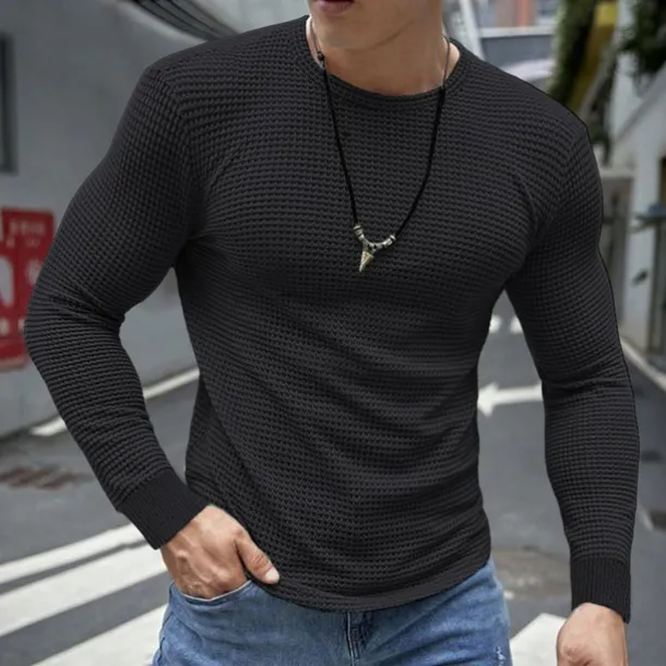 Men's Waffle Shirt T Shirt Tee Top Long Sleeve Shirt Long Sleeve Crew Neck Spring & Fall Plain Fashion Designer Basic Vacation Street Going out Dark Grey Black White Top Tee for Men