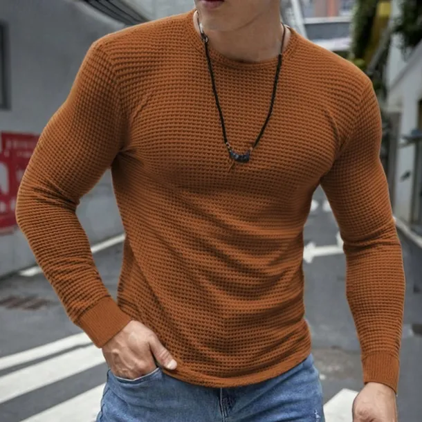 Men's Waffle Shirt T Shirt Tee Top Long Sleeve Shirt Long Sleeve Crew Neck Spring & Fall Plain Fashion Designer Basic Vacation Street Going out Dark Grey Black White Top Tee for Men