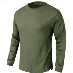 Men's Waffle Shirt T Shirt Tee Top Long Sleeve Shirt Long Sleeve Crew Neck Spring & Fall Plain Fashion Designer Basic Vacation Street Going out Dark Grey Black White Top Tee for Men